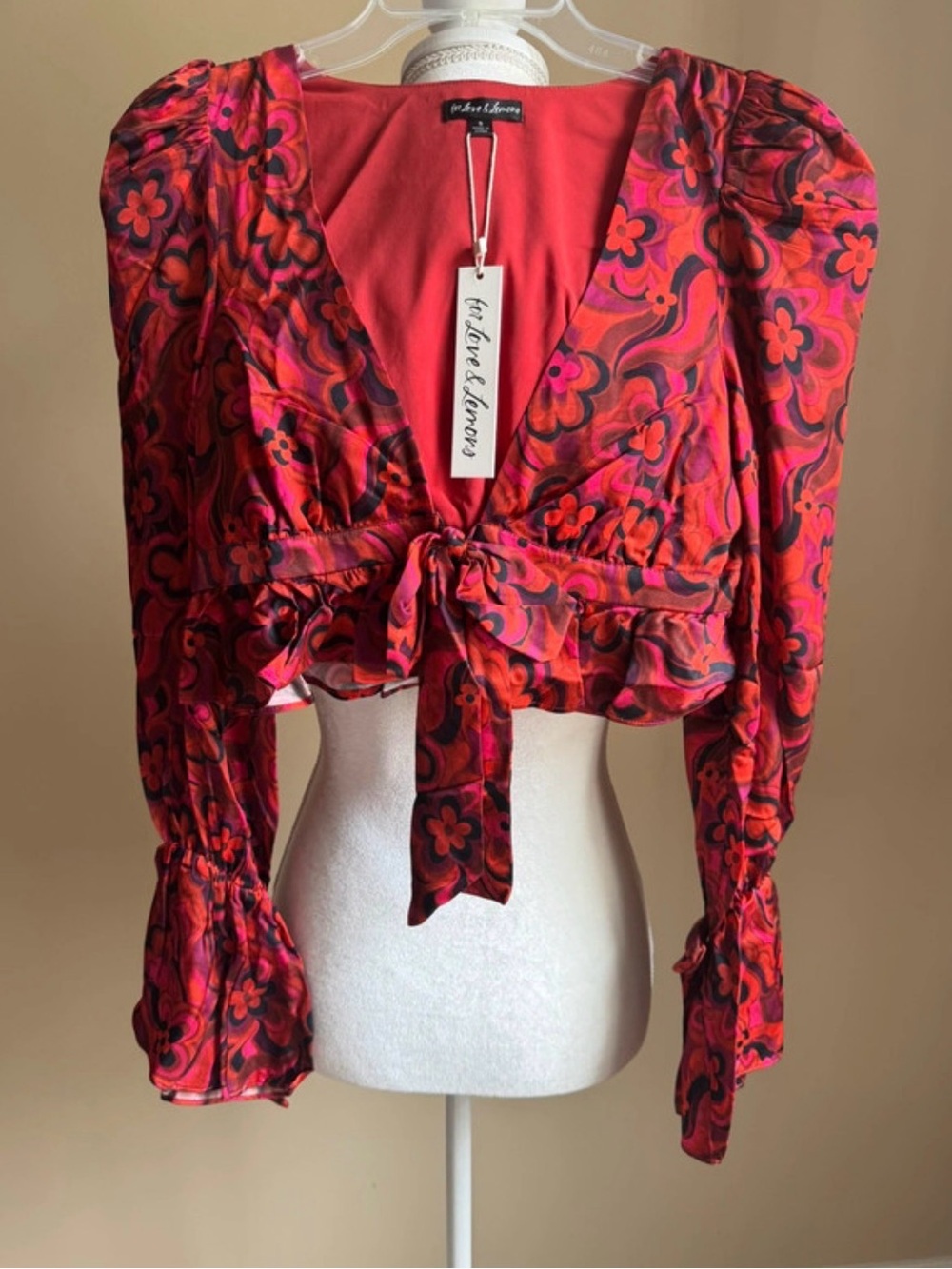 For Love And Lemons Davina Floral Tie-Front Crop Top